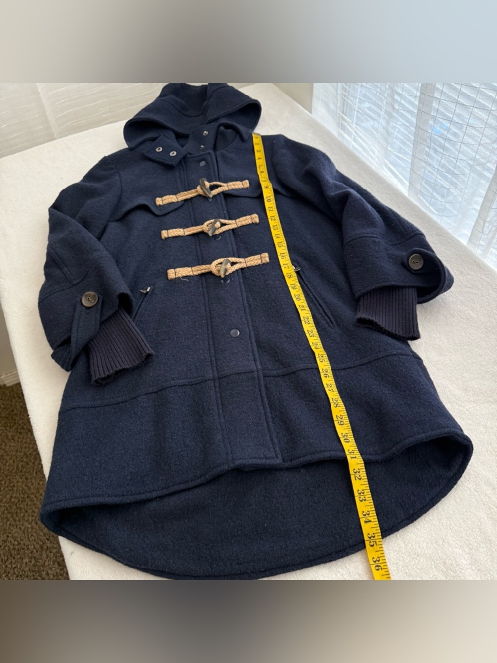 Free People Boiled Wool Rope Toggle Hooded Coat XS Dark Blue Vintage Military - Picture 8 of 8